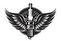 Spark plug with wings. Vintage moto emblem Royalty Free Stock Photo