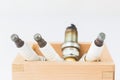 Spark plug in wood box Royalty Free Stock Photo