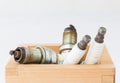 Spark plug in wood box Royalty Free Stock Photo