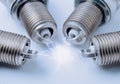 Spark plugs with flash Royalty Free Stock Photo