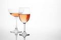 The sparking rose wine in the wine glass couple set