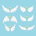 Sparkle angel fairy wings with gold nimbus, halo isolated on background. Vector cartoon design Royalty Free Stock Photo