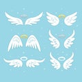 Sparkle angel fairy wings with gold nimbus, halo isolated on background. Vector cartoon design Royalty Free Stock Photo