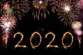 Sparkle firework on black background, happy new year 2020 concept Royalty Free Stock Photo