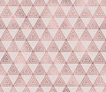 Sparkle geometric seamless pattern with rose gold triangular foil texture. Trendy glitter wallpaper. Modern premium chic backgroun