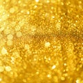 Sparkle glittering background. Square crop. Holiday abstract texture. Christmas card with copy space, gold bokeh, defocused lights Royalty Free Stock Photo