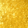 Sparkle glittering background. Square crop. Holiday abstract texture. Christmas card with copy space, gold bokeh, defocused lights Royalty Free Stock Photo