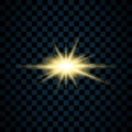 Sparkle gold star, isolated transparent background. Glow shine effect. Golden magic burst with glitter, glowing shiny Royalty Free Stock Photo