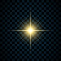 Sparkle gold star, isolated transparent background. Glow shine effect. Golden magic burst with glitter, glowing shiny Royalty Free Stock Photo