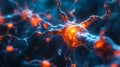Sparkle golden light shining in Neuron cells neural network under microscope. Nerve cells nervous system in neurology science