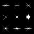 Sparkle lights stars. Set of glowing explosion sign. Fashes sunburst icon. Vector.