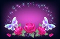 Sparkle oval frame with dragonfly and roses with shiny smoke and glowing stars frame with dragonfly and roses with shiny smoke and