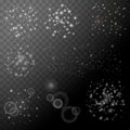 Sparkle star glotter set. Vector abstract transparent elements. White dust trail particles . Magic shine effect. Royalty Free Stock Photo