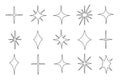 Sparkle star set icon in doodle style, vector illustration. Effect shiny and twinkle for design. Outline star collection Royalty Free Stock Photo