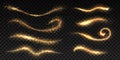 Sparkle stardust. Golden glittering dust brush templates, shining star or comet trails, Christmas shimmer texture Royalty Free Stock Photo