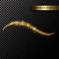 Sparkle stardust. Golden glittering magic isolated on black transparent background. Glitter bright trail, glowing shimmer v