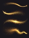 Sparkle stardust. Golden glittering magic vector waves with gold particles collection Royalty Free Stock Photo