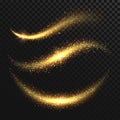 Sparkle stardust. Golden glittering magic vector waves with gold particles isolated