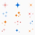 Sparkle stars. Set of color glowing light effect sign. Flashes starburst icon. Vector. Royalty Free Stock Photo