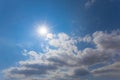 Sparkle sun shining on the blue cloudy sky Royalty Free Stock Photo