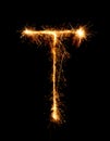 Sparkler firework light alphabet T (Capital Letters) at night Royalty Free Stock Photo