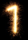 Sparkler firework light number 1 isolated on black Royalty Free Stock Photo