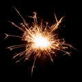 Sparklers on black isolated background. Sparks from a burning sparkler. To insert an image in a blend mode Royalty Free Stock Photo