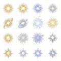 Sparkles and glowing starburst vector set with radiant light rays, magic flashes Royalty Free Stock Photo
