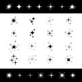 Sparkles icon set. Lights, stars. Glowing light effect of star shining bursts. Bright firework, Christmas decoration twinkle, lens Royalty Free Stock Photo