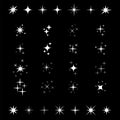 Sparkles icon set. Lights, stars. Glowing light effect of star shining bursts. Bright firework, lens, Christmas decoration twinkle Royalty Free Stock Photo