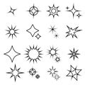 Sparkles thin line icons set. Collection of simple stars, twinkles and lights. Vector illustrations Royalty Free Stock Photo