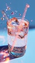 Sparkling beverage with ice in glass Royalty Free Stock Photo