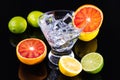 Sparkling beverage in a martini glass with colorful citrus Royalty Free Stock Photo