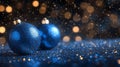 Sparkling Blue Christmas Ornaments on Glitter Background Royalty Free Stock Photo