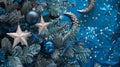 Sparkling Blue and Silver Christmas Tree Decoration Close-up Royalty Free Stock Photo