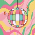 Sparkling bright disco ball in groovy style. Trendy retro design