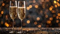 Sparkling Celebration: Champagne Glasses on Golden Glitter Background - Ideal for New Year\'s Eve and Christmas Party Banner Royalty Free Stock Photo