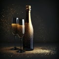 Happy New Year! Sparkling display of confetti and champagne, AI generative