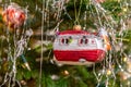 Sparkling Christmas Caravan mobile home balls and Christmas ornaments grant a festive Holy Eve in december and advent time with tr