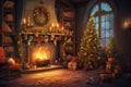 Sparkling Christmas interior room. Generate Ai Royalty Free Stock Photo