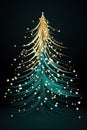 Sparkling Christmas tree design made of golden particles and streaks of light