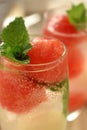 Sparkling cocktail with watermelon and melon ball-shaped pieces Royalty Free Stock Photo