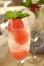 Sparkling cocktail with watermelon and melon ball-shaped pieces Royalty Free Stock Photo