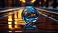 A Sparkling Crystal Ball Reflecting Light on a Rustic Wooden Surface