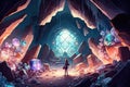 Sparkling Crystal Cave Filled With Treasures. Generative AI