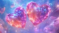 Sparkling Crystal Hearts Floating in a Dreamy Gemstone Sky Background