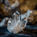 Sparkling crystal quartz cluster on dark fabric