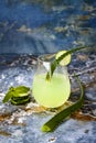 Sparkling cucumber mint gin and tonic fizz with aloe vera on marble table. Copy space. Dragon tail cocktail for fans party. Royalty Free Stock Photo