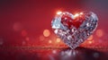 Sparkling Diamond Heart On Red Glitter Background Royalty Free Stock Photo