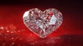 Sparkling Diamond Heart on Red Glitter Background Royalty Free Stock Photo